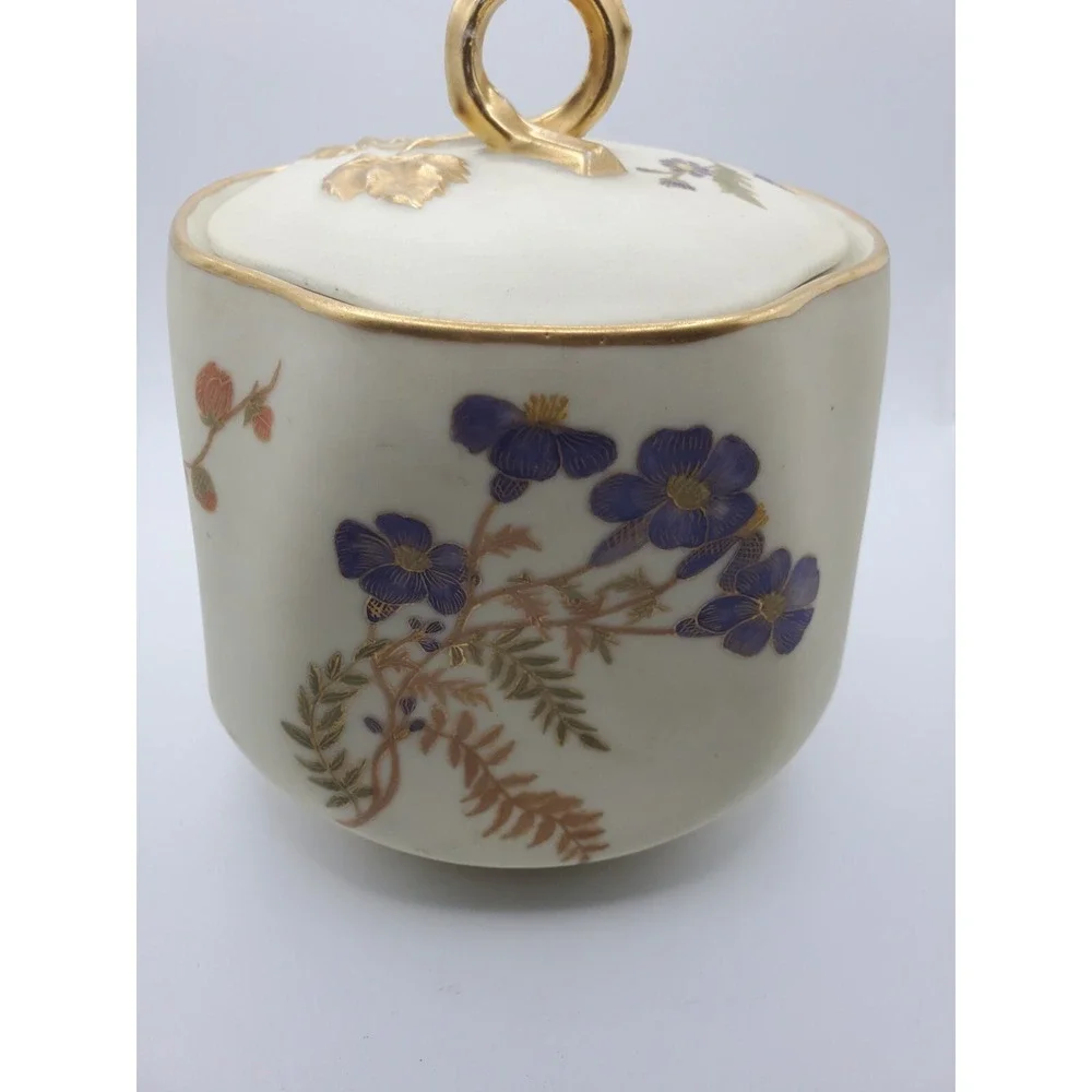 Vintage Bisque Biscuit  Cookie Jar Gold Gilt Flowers
